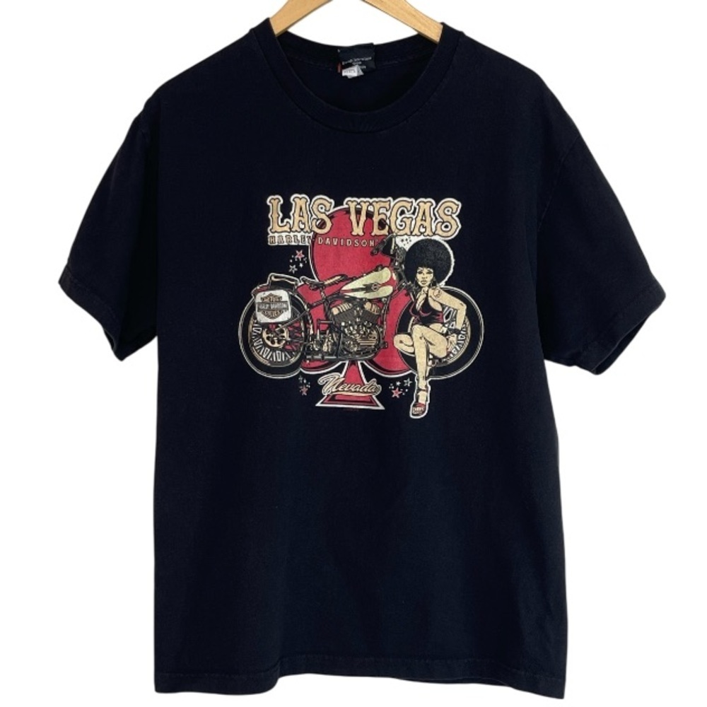 Harley Davidson Men’s Las Vegas Pinup Style Graphic T-Shirt Black Front Back L - Picture 2 of 11